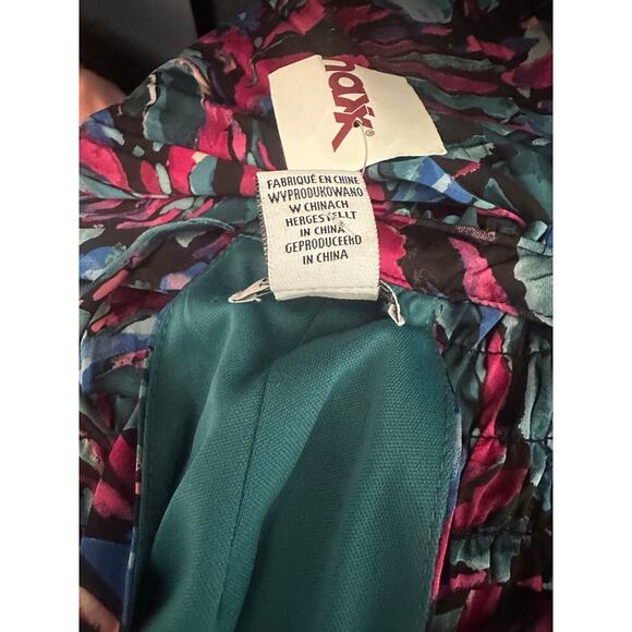 Nicole Miller Abstract Midi Dress Multicolor Boho Sleeveless Ruched Size L - Picture 4 of 6